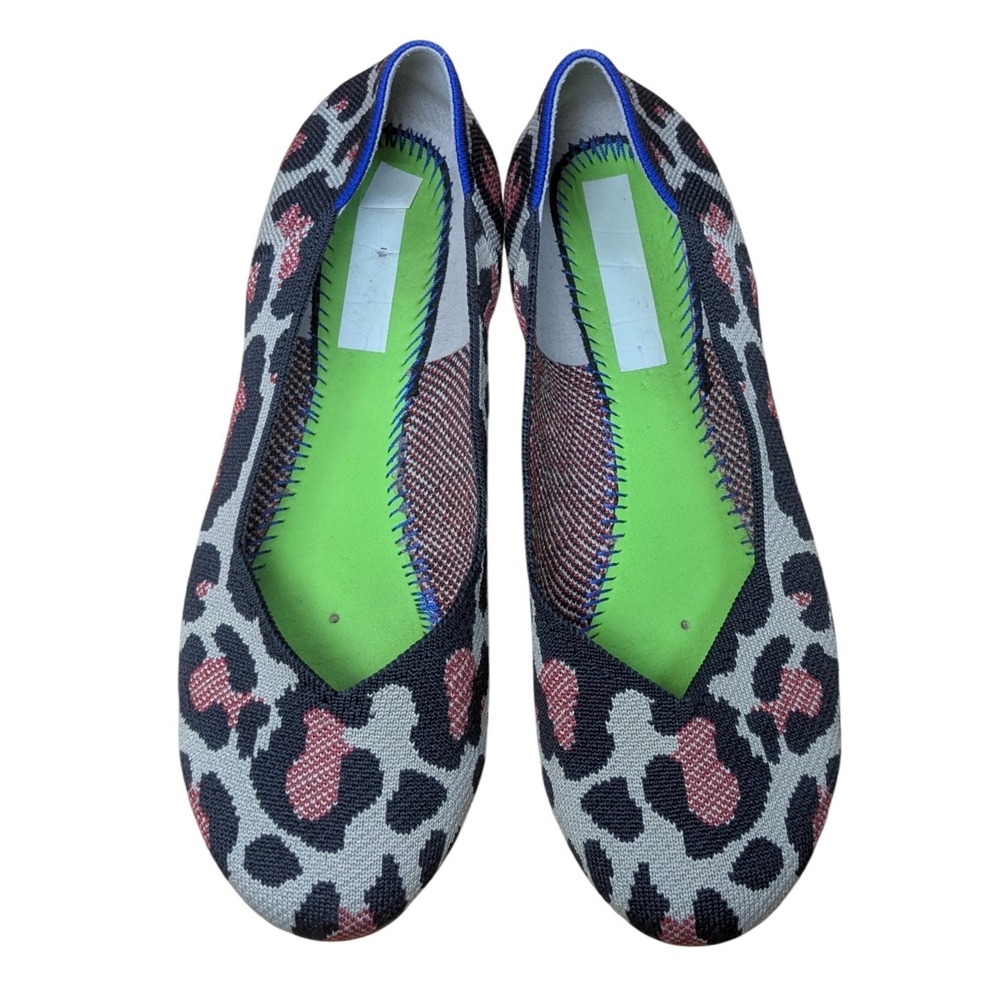 Rothy's The Point Flats Womens 11 Pink Leopard Print Knit Slip On Comfort Shoes
